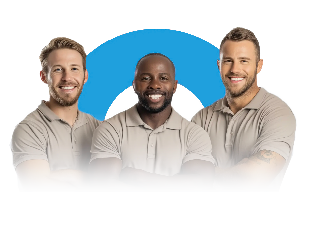 PolyTalent HR Consultancy LLC Dubai – three male professionals in uniform, representing skilled trade recruitment and workforce solutions.